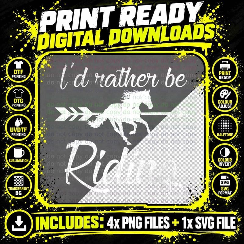 Horse Lover, I'd Rather Be Riding Horse T-Shirt Png SVG Digital Bundle