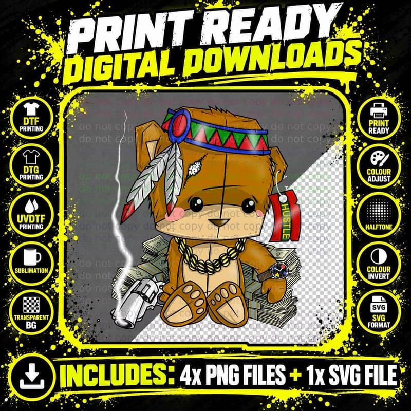 Hustle Clothing for Men Native American Bear Hustler Png SVG Digital Bundle