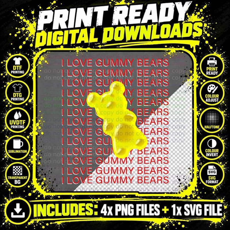 I Love Gummy Bears Funny Gummy Bear T-Shirt Png SVG Digital Bundle