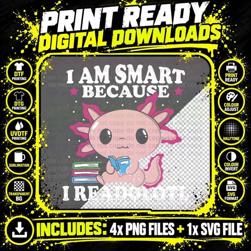 I Readolotl - Cute Book Reading School Kids Axolotl Png SVG Digital Bundle