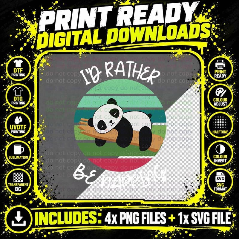 I'd Rather Be Napping Cute Panda Sleeping T-Shirt Png SVG Digital Bundle