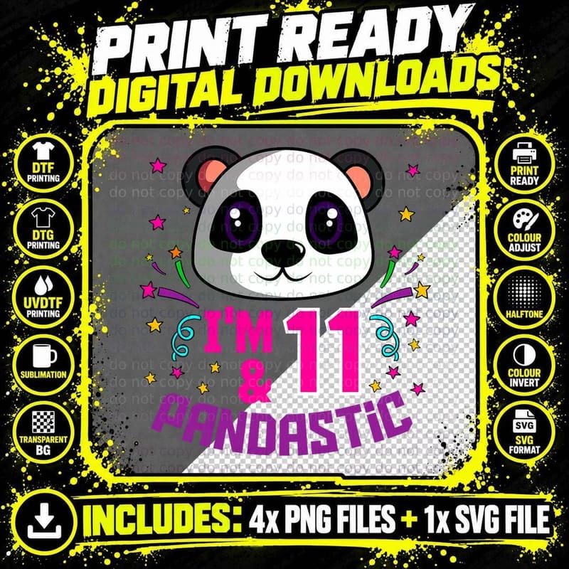 I'm 11 & Pandastic Birthday Party Panda Birthday Png SVG Digital Bundle