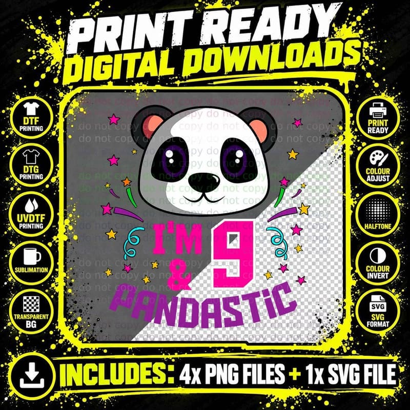 I'm 9 & Pandastic Birthday Party Panda Birthday Png SVG Digital Bundle