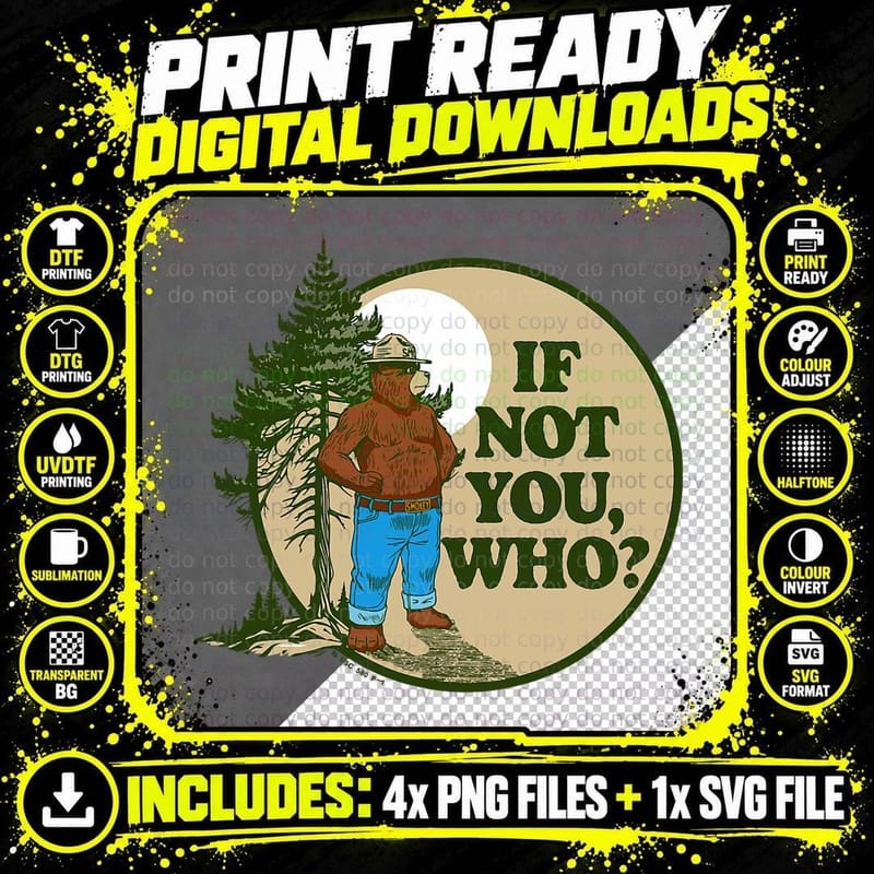 If Not You Who Smokey Bear & Pine Tree Outdoor Badge Png SVG Digital Bundle