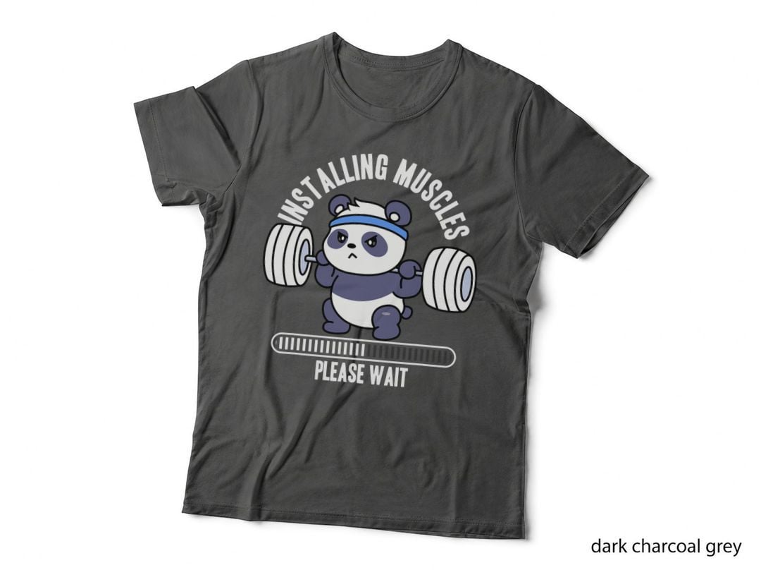 Installing Muscles Please Wait Panda Weight Lifting Barbell T-Shirt