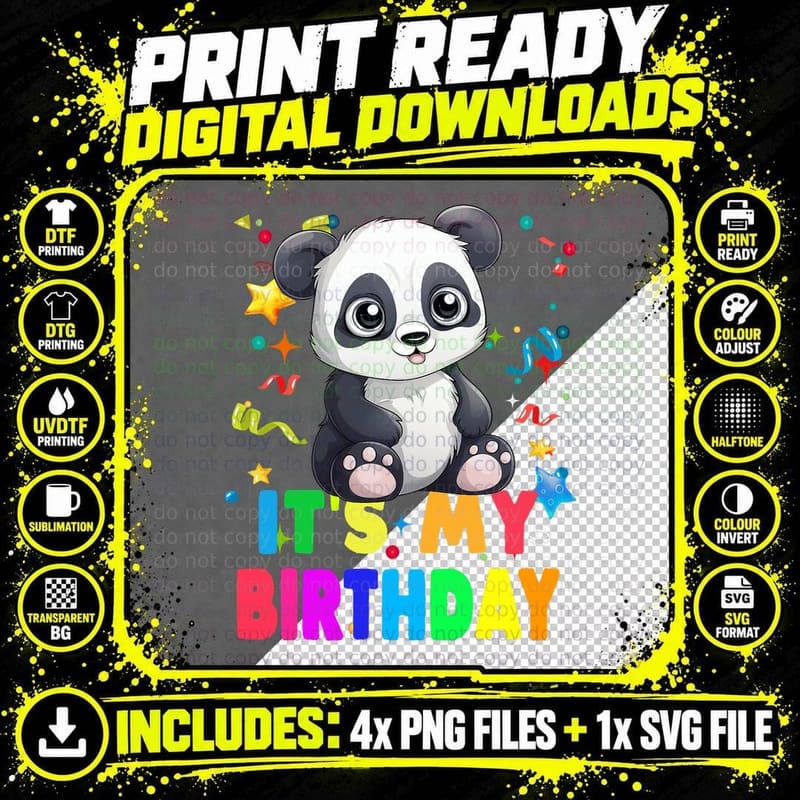 Its My Birthday Cute Panda Birthday Party Panda T-Shirt Png SVG Digital Bundle