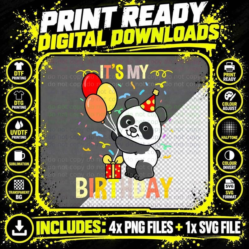 Its My Birthday Panda Animal T-Shirt Png SVG Digital Bundle