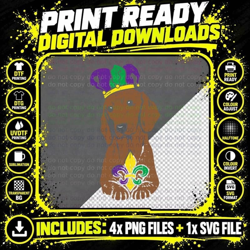 Jester Dachshund Mardi Gras Weiner Wiener Dog Men Women Png SVG Digital Bundle