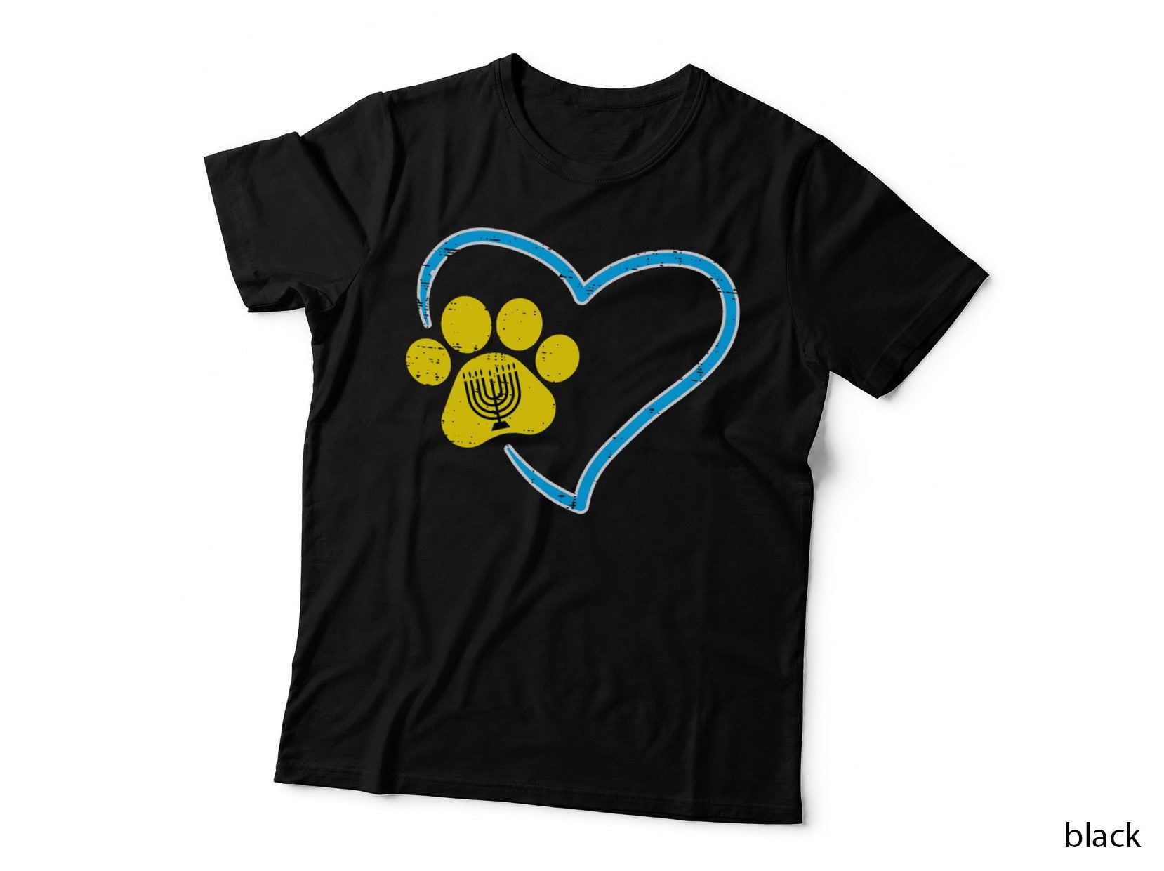 Jewish Dog Cat Paws Menorah Hanukkah Chanukah Men Women Kids T-Shirt