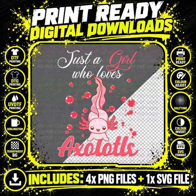 Just a Girl Who Loves Axolotls Axolotl Lovers Gift Girl Png SVG Digital Bundle