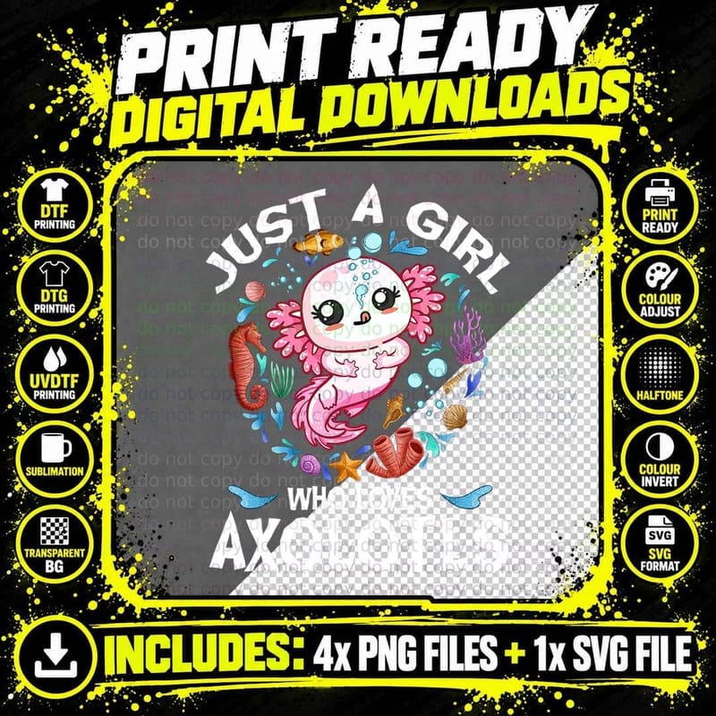 Just a Girl Who Loves Axolotls Cute Axolotl Lover Teen Png SVG Digital Bundle