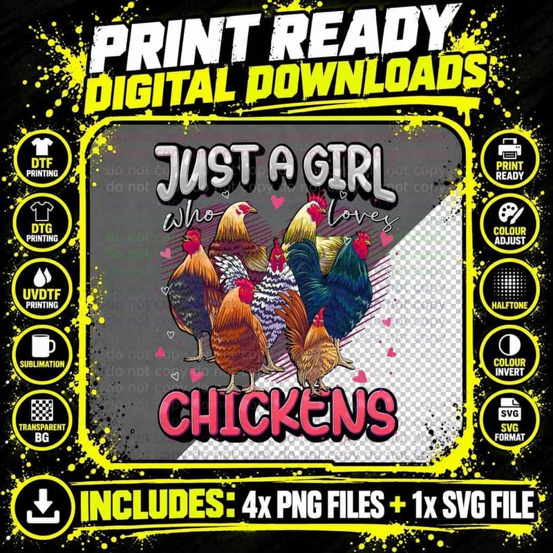 Just a Girl Who Loves Chickens Cute Chicken Lover Png SVG Digital Bundle