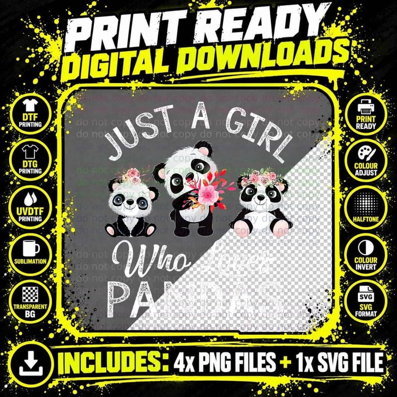 Just a Girl Who Loves Pandas I Cute Panda Bear T-Shirt Png SVG Digital Bundle