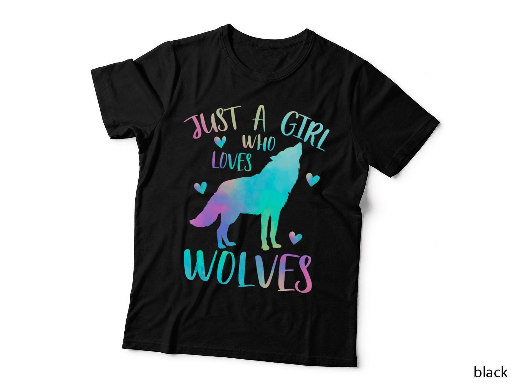 Just a Girl Who Loves Wolves Watercolor Cute Wolf Lover T-Shirt