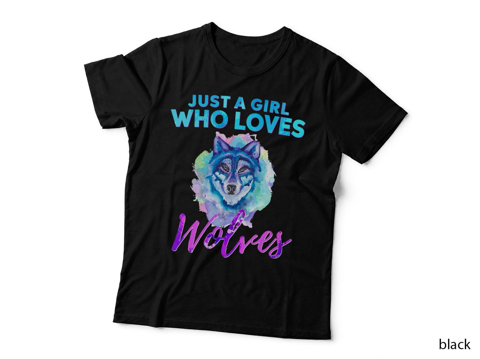 Just a Girl Who Loves Wolves Watercolor Wolf Art T-Shirt