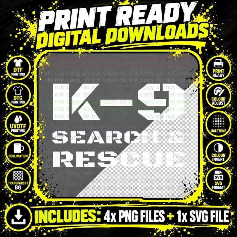 K-9 Search and Rescue Dog Handler Trainer SAR K9 Team Png SVG Digital Bundle