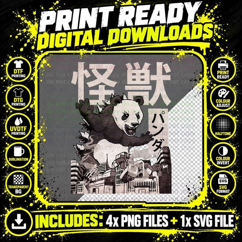 Kaiju Panda Japanese Monster T-Shirt Png SVG Digital Bundle