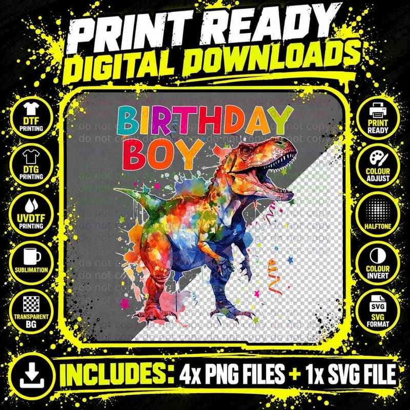 Kids Birthday Boy Dinosaur Shirts Rawr I'm a Dinosaur Png SVG Digital Bundle