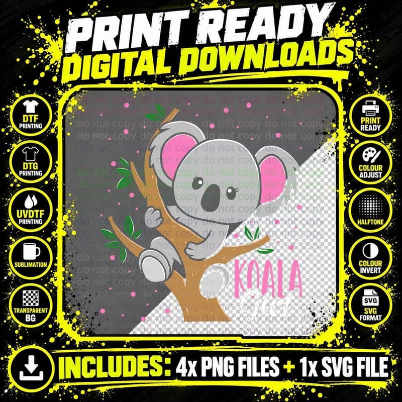Kids Funny Koala Bear Girl T-Shirt Png SVG Digital Bundle
