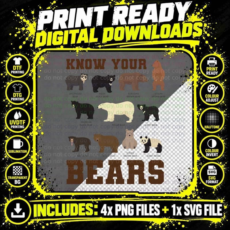 Know Your Bears Shirt Bear Lover Shirt Types of Bear Png SVG Digital Bundle