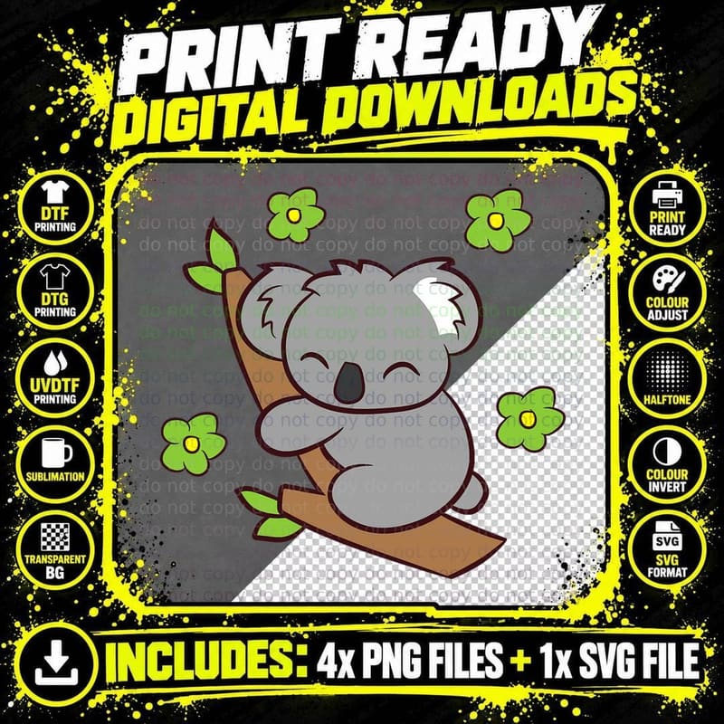 Koala Bear with Flowers Love Koalas T-Shirt Png SVG Digital Bundle