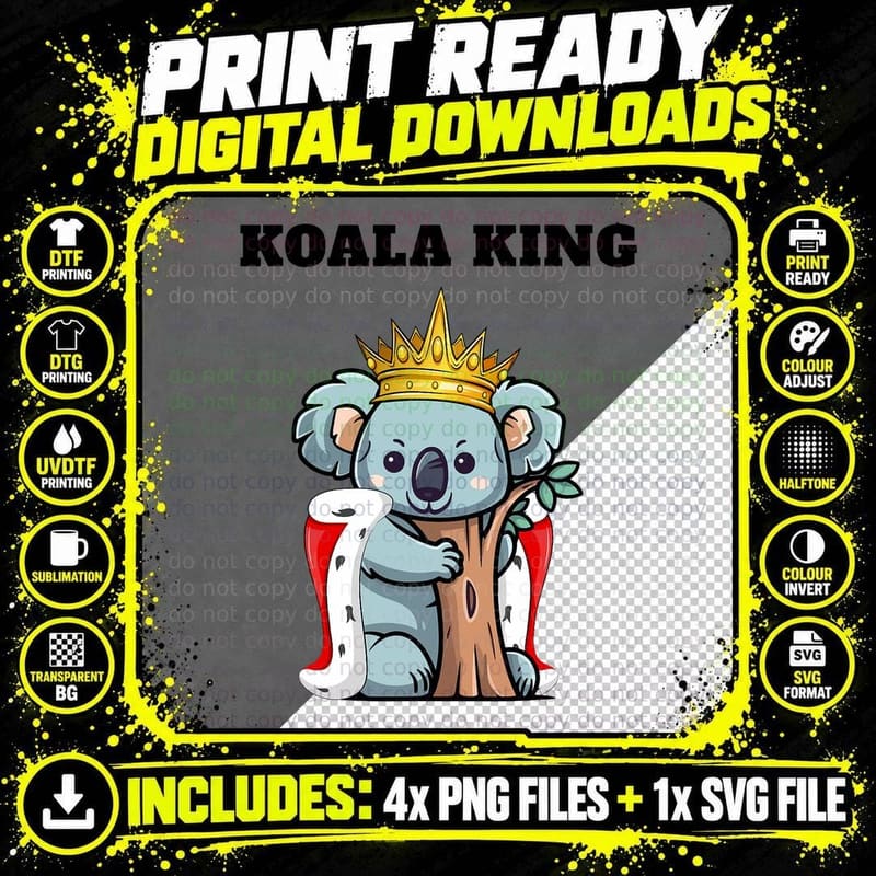 Koala King Boys Koala Lover Tshirt Mens Koala Bear Png SVG Digital Bundle