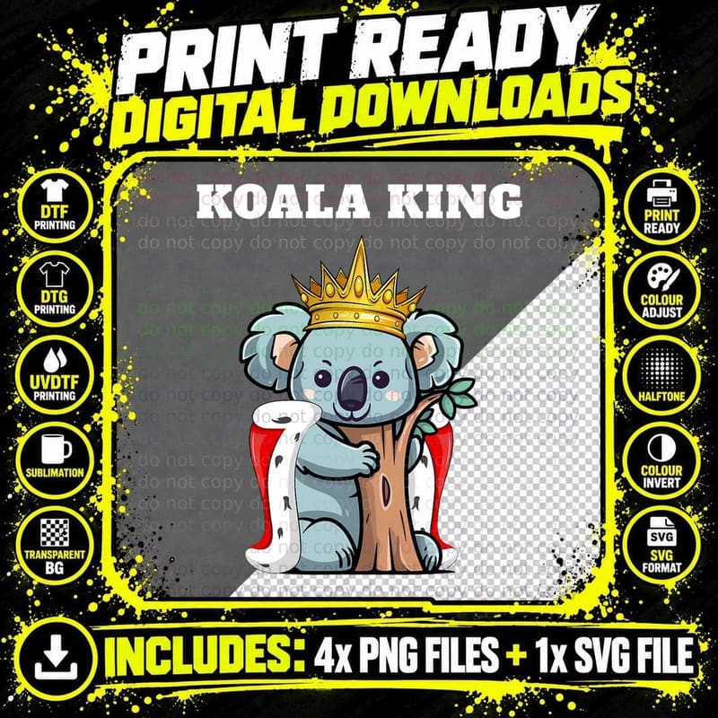 Koala King Mens Koala Tshirt Boys Koala Bear T-Shirt Png SVG Digital Bundle