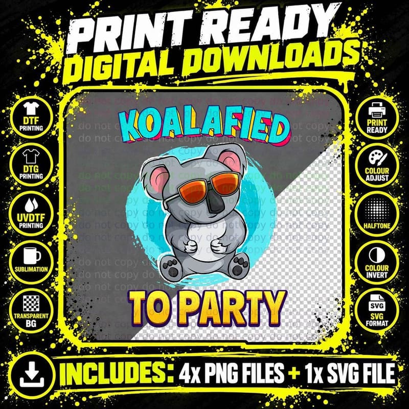 Koalafied to Party Koala Bear Lover Birthday Pun Cute Png SVG Digital Bundle