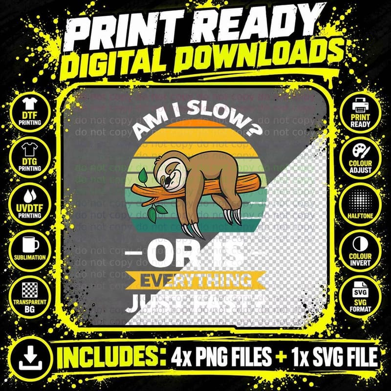 Lazy Sloth Hungry and Lazy Slowmotion Monday Introved Png SVG Digital Bundle