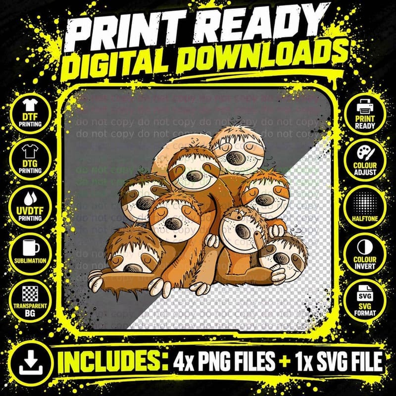 Lazy Sloths Chills Comfortably for Sloth Lover T-Shirt Png SVG Digital Bundle
