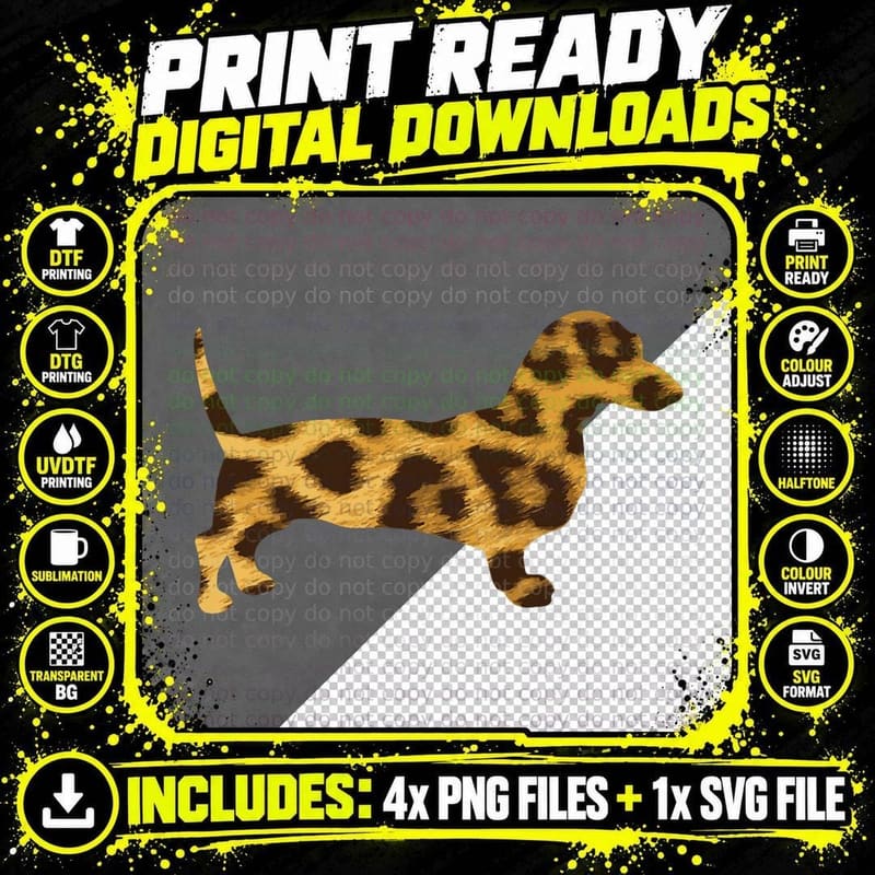 Leopard Print Dachshund Weiner Sausage Dog Animal Pet Png SVG Digital Bundle