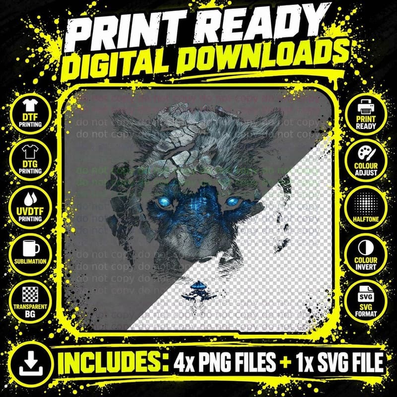 Lion Fantasy Predatory Cat Art - Blue Eyes Robot Animal Png SVG Digital Bundle