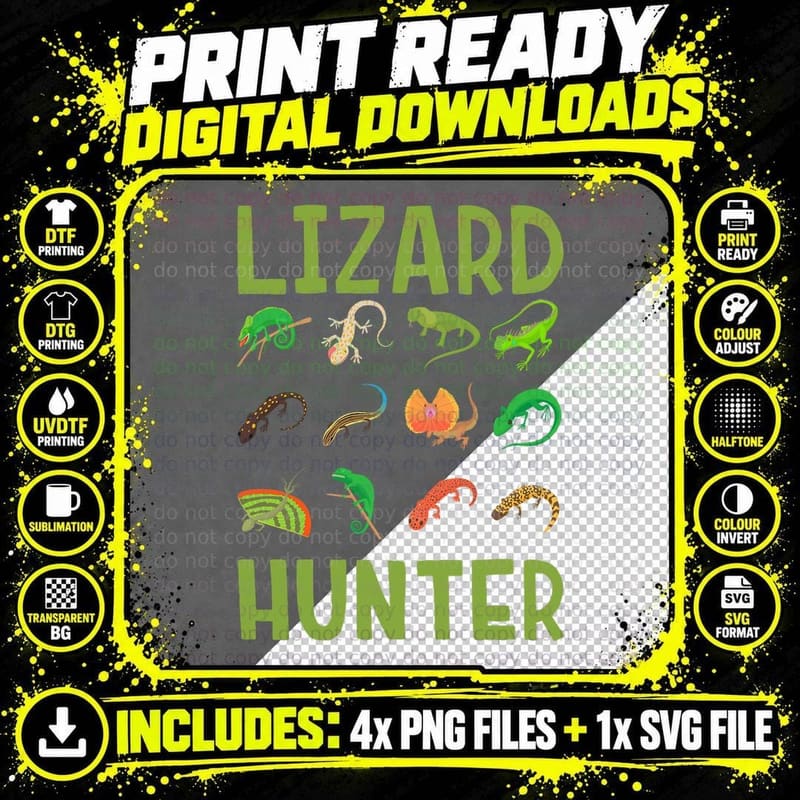 Lizard Hunter Reptile Kids Bearded Dragon Lizards T-Shirt Png SVG Digital Bundle