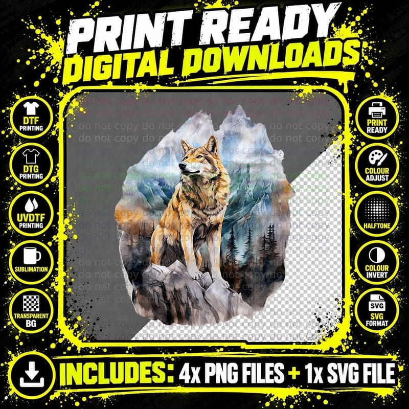 Lone Wolf in the Mountains Wolves Wild Animal T-Shirt Png SVG Digital Bundle