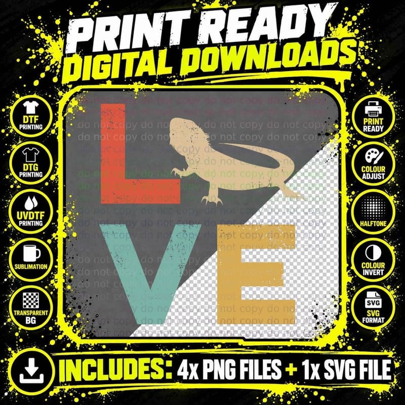 Love Bearded Dragon Vintage Retro Lizard and Reptile Png SVG Digital Bundle