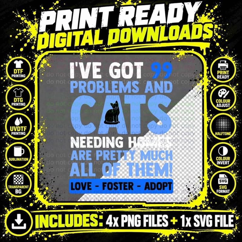 Love Foster Adopt Cat Adoption Quotes Animal Rescue Cat Png SVG Digital Bundle