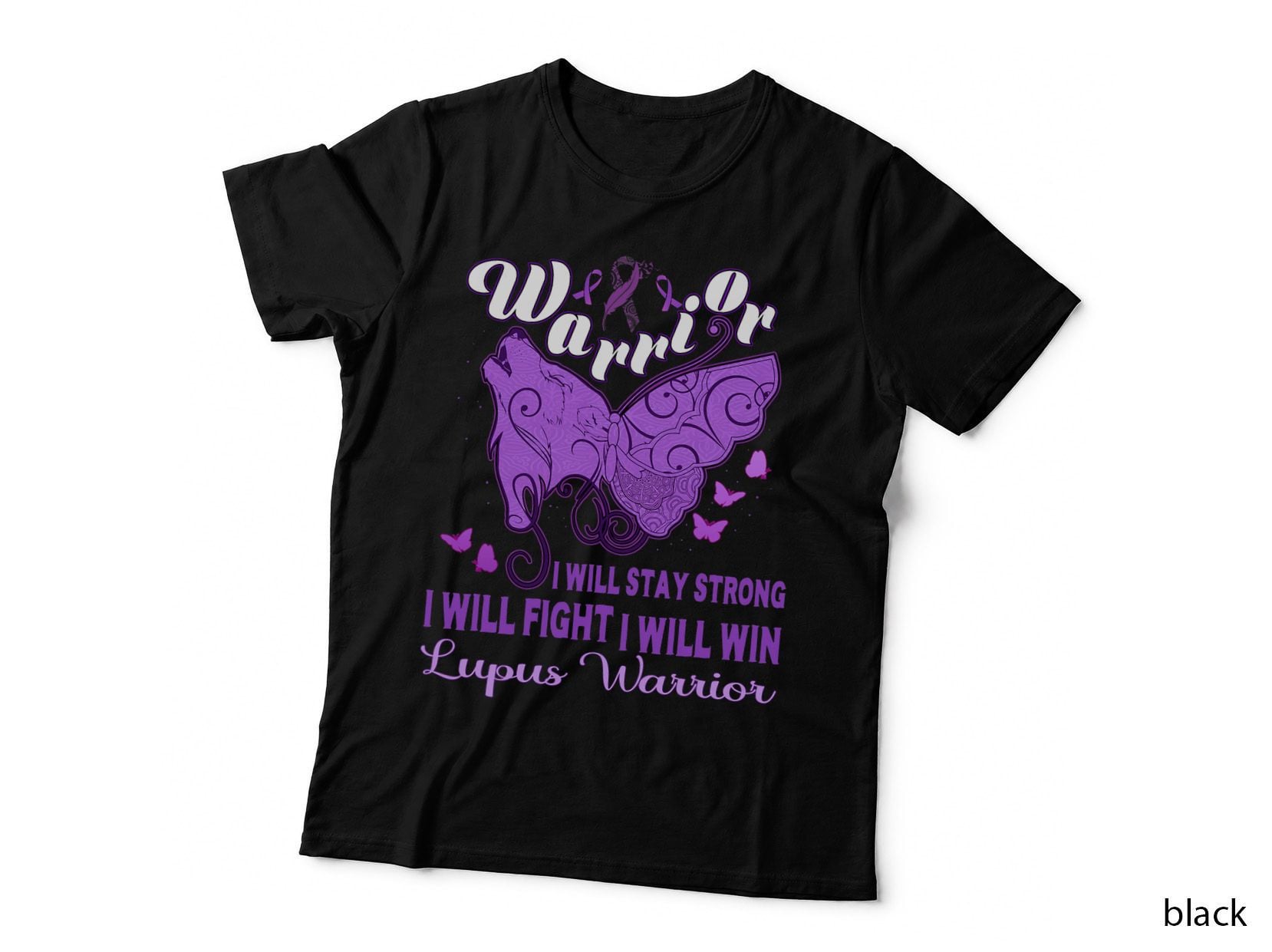 Lupus Awareness Warrior Purple Ribbon Butterfly Wolf T-Shirt