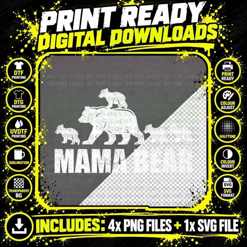 Mama Bear 4 Cubs Shirt Mama Bear Tshirt Mom 4 Kid T-Shirt Png SVG Digital Bundle