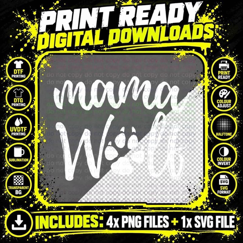 Mama Wolf Wolves Lover Mom Mother Women T-Shirt Png SVG Digital Bundle
