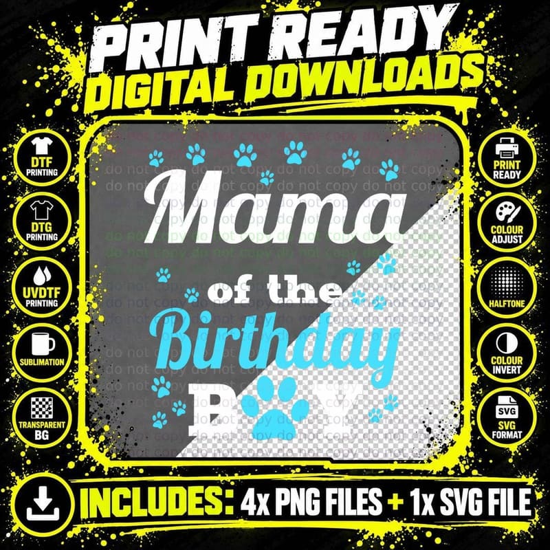 Mama of the Birthday Boy Dog Paw Birthday Party Png SVG Digital Bundle
