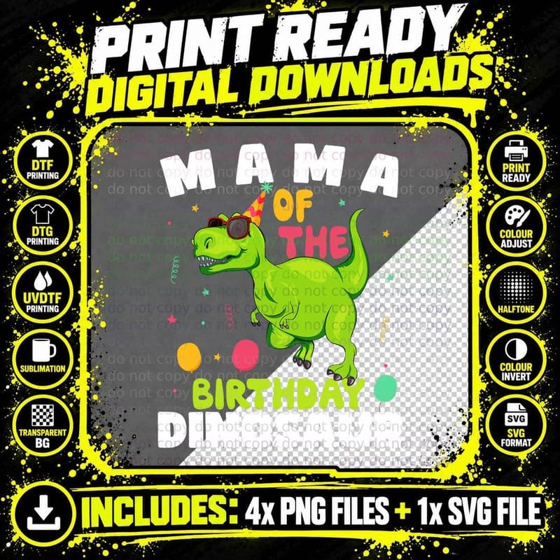 Mama of the Birthday Dinosaur T-Rex Boy Matching Family Png SVG Digital Bundle