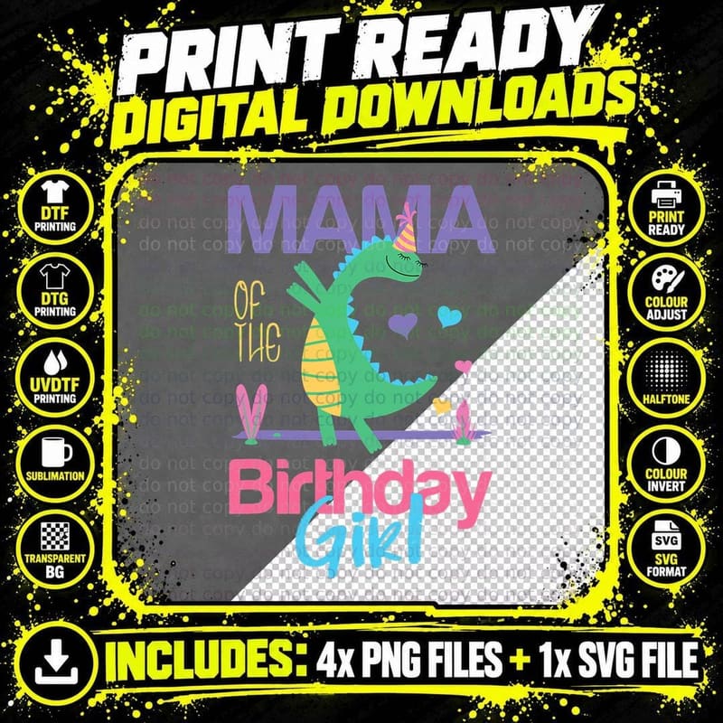 Mama of the Birthday Girl Dinosaur Theme Matching Family Png SVG Digital Bundle