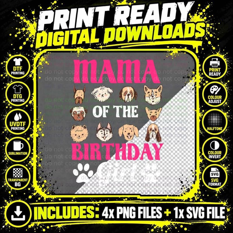 Mama of the Birthday Girl Dog Paw Birthday Party Png SVG Digital Bundle