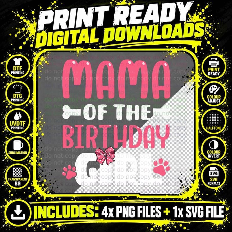 Mama of the Birthday Girl Dog Paw Birthday Party T-Shirt Png SVG Digital Bundle