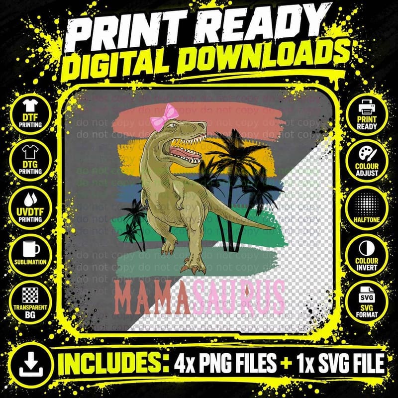 Mamasaurus Dinosaur Lovers Kids Birthday T Rex Mothers Png SVG Digital Bundle