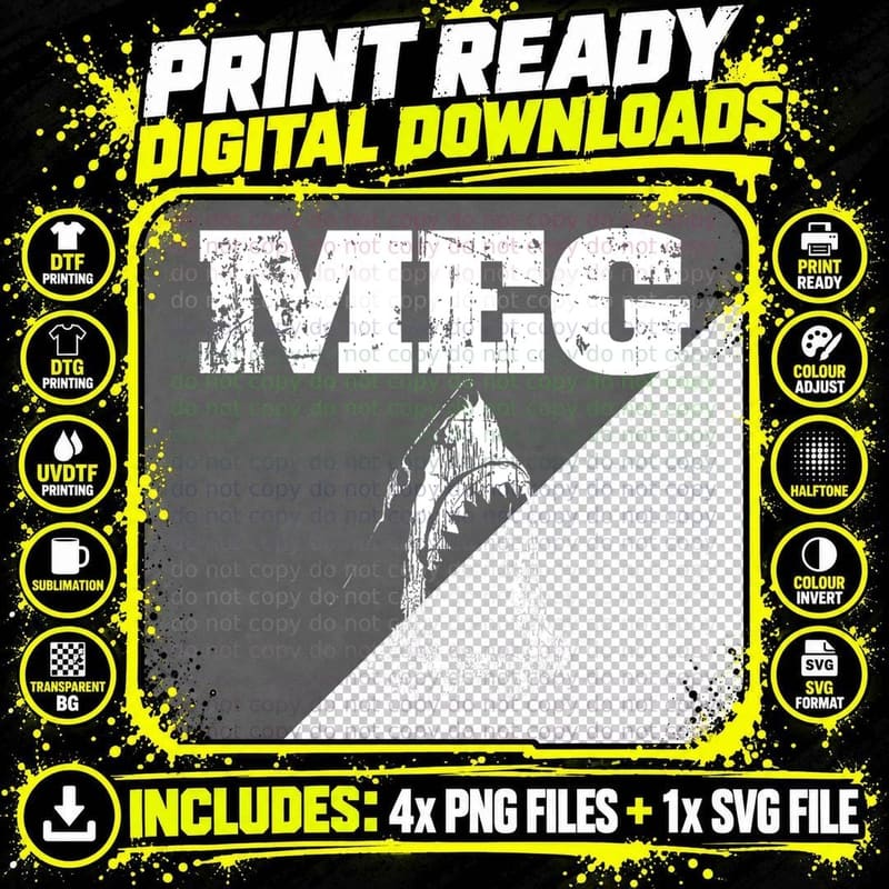 Megalodon Shark T-Shirts Meg T-Shirt Shark Shirts Shark Png SVG Digital Bundle