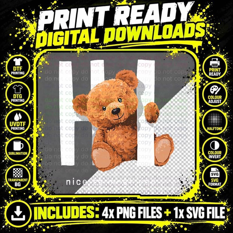 Men's Kids Teddy Bear Graphic Cool Designs Funny T-Shirt Png SVG Digital Bundle