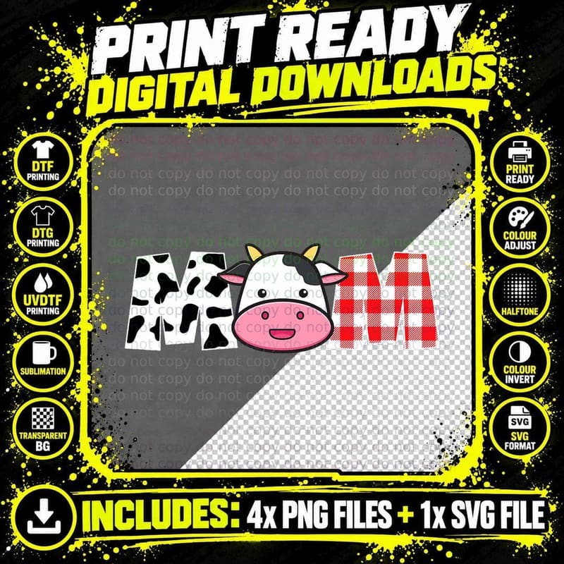 Mom Cow Birthday Crew Farm Theme Animals Birthday Party Png SVG Digital Bundle