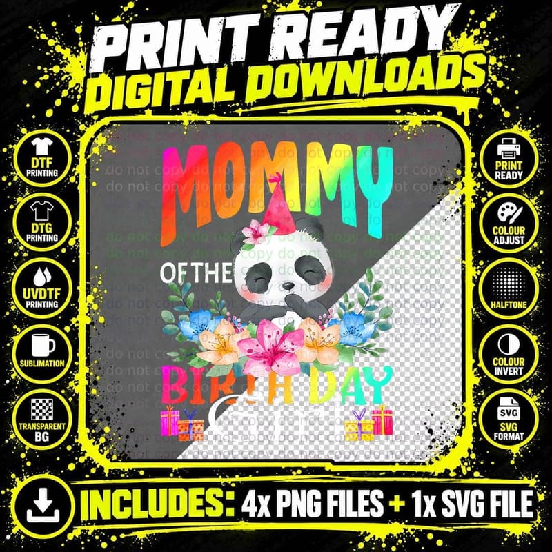 Mommy of the Birthday Girl Panda Unicorn T-Shirt Png SVG Digital Bundle
