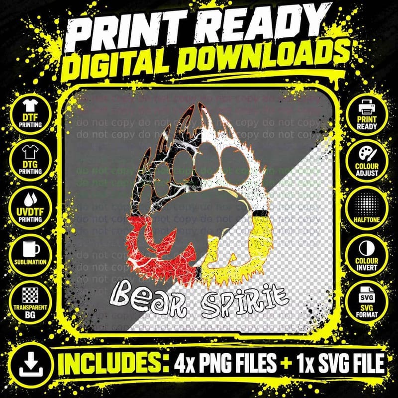 Native American Bear Spirit, Bear Paw T-Shirt Png SVG Digital Bundle